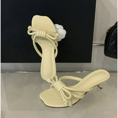 Narrow Band Slide Slipper Open Toe Slip on Low Heel