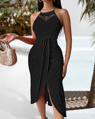 Halter Hollow Strapless Front Slit Ruched Irregular Street Trendy Dress