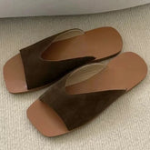 High Quality Faux Suede Square Toe Designer Brand Sandals Open Toe Flat Sandal Comfortable Vacation Beach Shoe