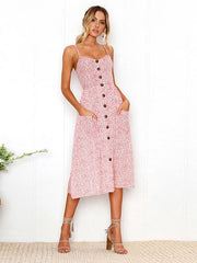 Cami Frou Straps Neck Grommets Polka Dot Polyester Beach Dress