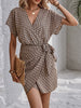 Casual Cross-Border Geometric Pattern Tied Bow V-neck Mini Dress