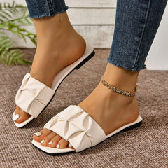 Slippers for Flip Flops Flats Pleated Korean Slippers Sandals Green Slip on Shoes
