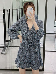Leopard Print Ruffles Mini Dress