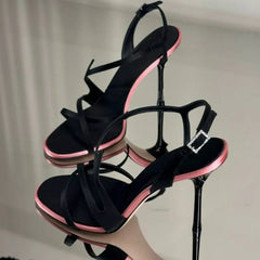Black Satin Color Block Stiletto High Heel