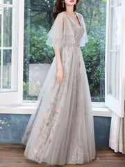 Evening Dress A-Line Lace Social Floor-Length Pageant Dress
