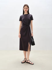 Casual Round Neck Short Sleeve Mid-Calf Solid Long Dresses