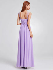 Long Chiffon Pleated Backless Straps Floor Length Prom Bridesmaid Dresses