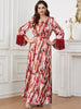 Vintage Three Quarter Fringe Contrast With Bel Slim Ankle-Length Maxi Dress