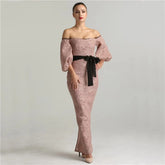 Off Shoulder Half Sleeves Evening Dresses
