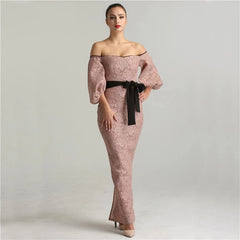 Off Shoulder Half Sleeves Evening Dresses