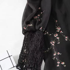 Vintage Flower Long Puff Sleeve Chiffon Mini Dress