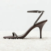 Luxury Rhinestone Detail Ankle-Strap High-Heel Sandals Open-Toe Stilettos Heel