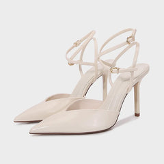 Pointed Toe Patent Leather Pumps Elegant Ankle Strap Buckle High Heel