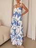 Casual Spaghetti Strap Printed Slip Ankle Length Loose Maxi Dress