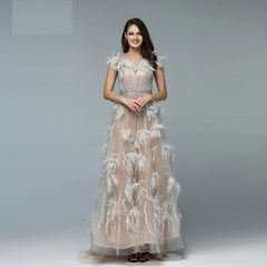 Elegant Feathers Beading A-Line Evening Dresses
