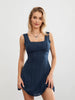 Casual Sleeveless Square Neck Lace Trim Solid Color A-line Mini Dress