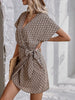 Casual Cross-Border Geometric Pattern Tied Bow V-neck Mini Dress