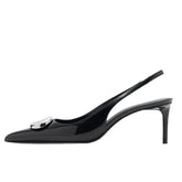 Luxury Metal Decoration Patent Leather Pumps Pointed Toe Slingback High Heel