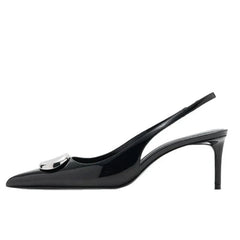 Luxury Metal Decoration Patent Leather Pumps Pointed Toe Slingback High Heel