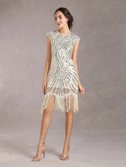 Sequined Solid Sleeveless Halloween Flapper Dress