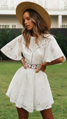Casual Flower Backless Floral Embroidery Cotton Party Mini Dress