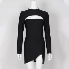 Casual Hollow Out Split O-Neck Bandage Bodycon Mini Dress