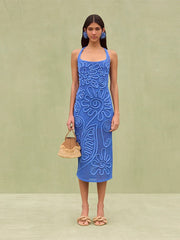 Elegant Knitted Sleeveless Backless Straight Through Robe Party Long Dress
