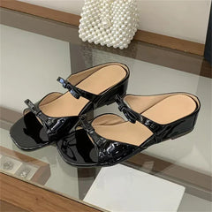 Butterfly-knot Square Toe Slippers Low Heel