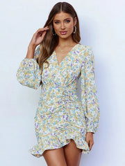Bodycon Dresses Floral Printed Casual Long Sleeves Pencil Dress