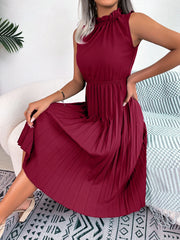 Casual Ruffles Sleeveless Pleated Knee Length Dress