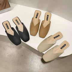 Flats Slippers Mules Elegant Square Closed Toe Flat Slippers Female Shoes