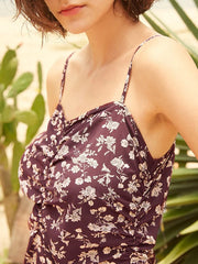 Floral Print Ruched Ruffle Strap Open Back Midi Dress
