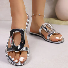 Slippers Luxury Flats Sandals Flip Flops Beach Slippers Metal Shoes