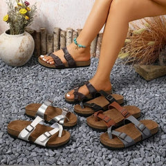 Designer Classic Cork Sandals for Soft Thick Sole Cork Slippers Beach Sandals Home Open Toe Flat Sandals
