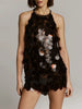 Casual Backless Sequined Halter Loose Neck Hanging Sleeveless Strap Vest Short Mini Dress