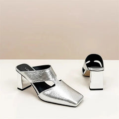 Plus size 42 Hollow Out Sandals Silver Chunky Pumps Luxury Design Slingback Gladiator Rome Shoes