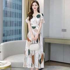 Plus Size V-Neck Floral Short Sleeve Chiffon Dress