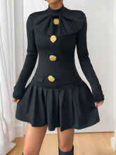 Vintage Half High Collar A-Line Slim Short Medium Stretch Mini Dress