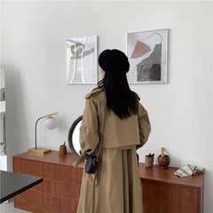 Loose Long Dust Coat A Line Leisure Long Sleeve Coat Solid Belt Waist