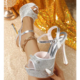 Street Style Crystal Peep Toe Sandals Stiletto High Heel