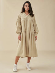 Solid Loose Hooded Pocket Long Sleeve Casual Dress