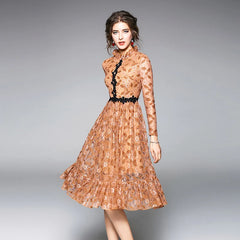 Elegant Floral Office Lady Lace Dress