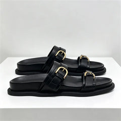 Metal Buckle Soft Leather Roman Shoes
