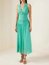 Solid V Neck Sleeveless High Waist Temperament Long Dress