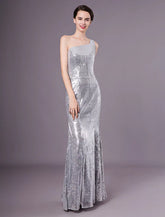 Silver Mermaid Sequined One-Shoulder Evening Dress