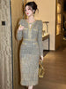 Formal Vintage Tweed Hollow O-Neck Slim Midi Pencil Dress