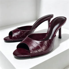 Novelty Textured Slingback Sandals Peep Toe Mule Slippers Wide Front Strap Design Stiletto High Heel