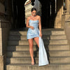 Elegant Pearls Satin Hollow Out Strapless Pleated Backless Sleeveless Mini Dresses