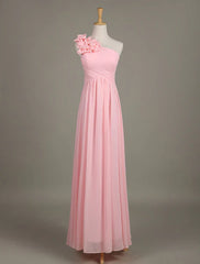 Blush Chiffon One Shoulder Ruffled Zipper A Line Long Wedding Party Bridesmaid Dress