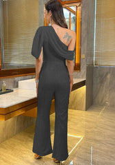 Luxury Elegant Backless One-Shoulder Pants One Pieces Romper Jumpsuit